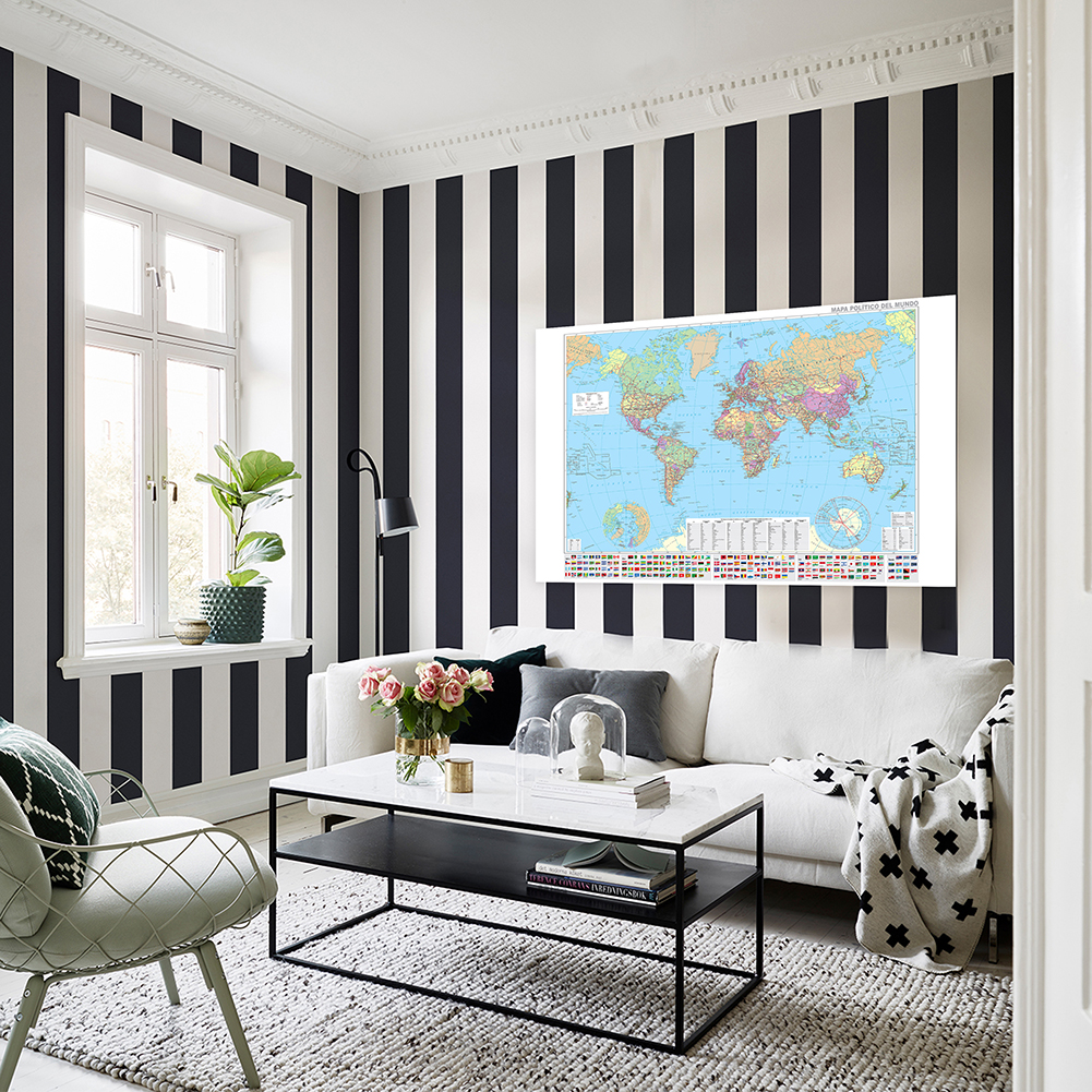 225*150cm 스페인어 세계지도 부직포 캔버스 회화 포스터 장식 매달려 그림 홈 장식 학교 용품