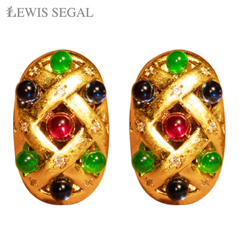 LEWIS sepal anting Stud kristal warna-warni desain mewah kualitas tinggi perhiasan bagus Vintage unik untuk wanita berlapis emas 18K