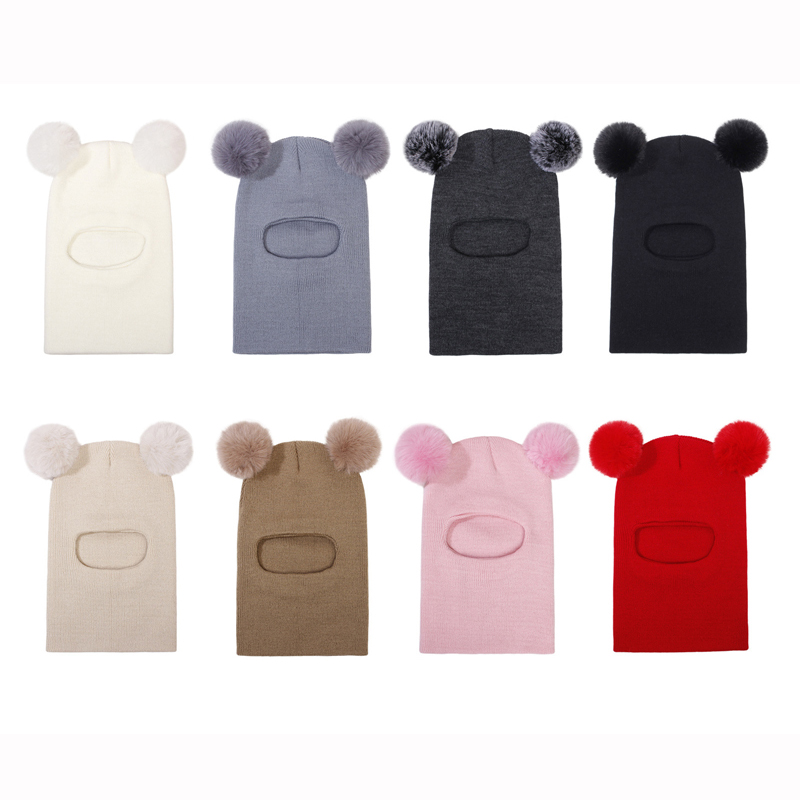 Gorro de invierno con pompón para bebé, bufanda de una pieza, gorro tejido para niños, gorro cálido con orejas y cuello, gorro infantil para niñas y niños de 1 a 5 años
