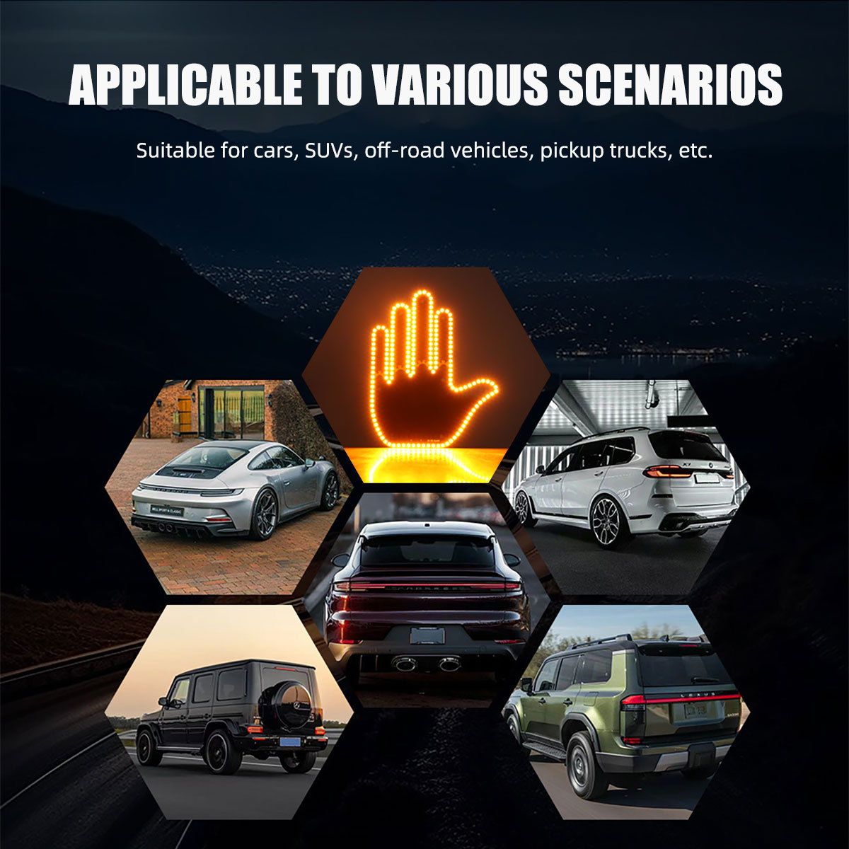 Funny Car Finger Light with Remote, Road Rage Signs Middle Finger Gesture Light,Auto Amber Warning Brake Light Car Accessories