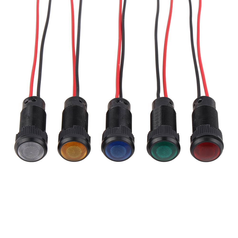1pc 10mm Oxidized Black Plastic Indicator Light Mini Warning LED Pilot Signal Lamp 6V12V24V 220V with Wire Red Yellow Blue Green