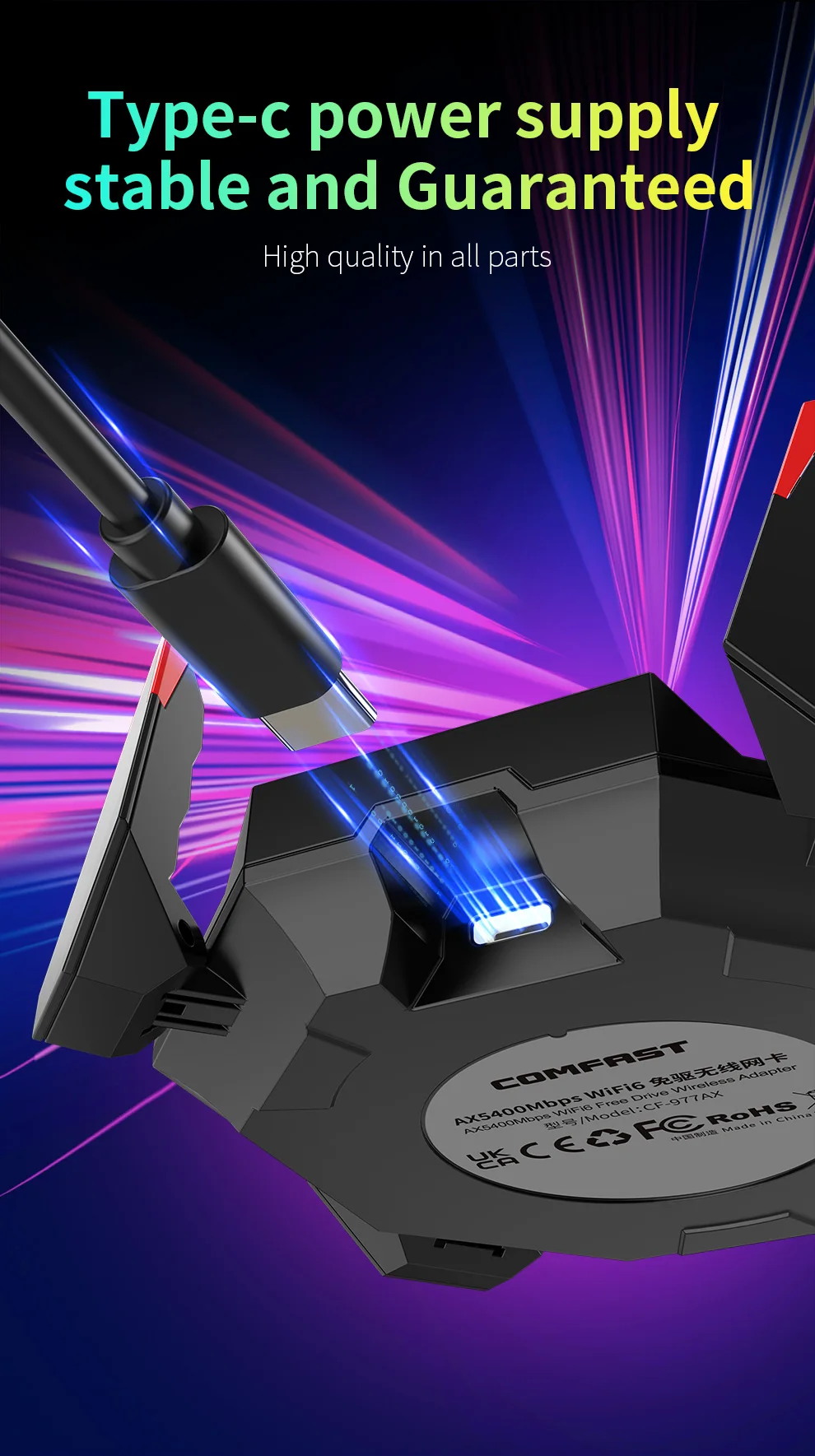 COMFAST USB WiFi 6 адаптер 2,4G и 5G и 6G 5374 Мбит/с USB3.0 беспроводной адаптер AX5400 Dongle WiFi6 антенна карты для ПК ноутбука Win10/11
