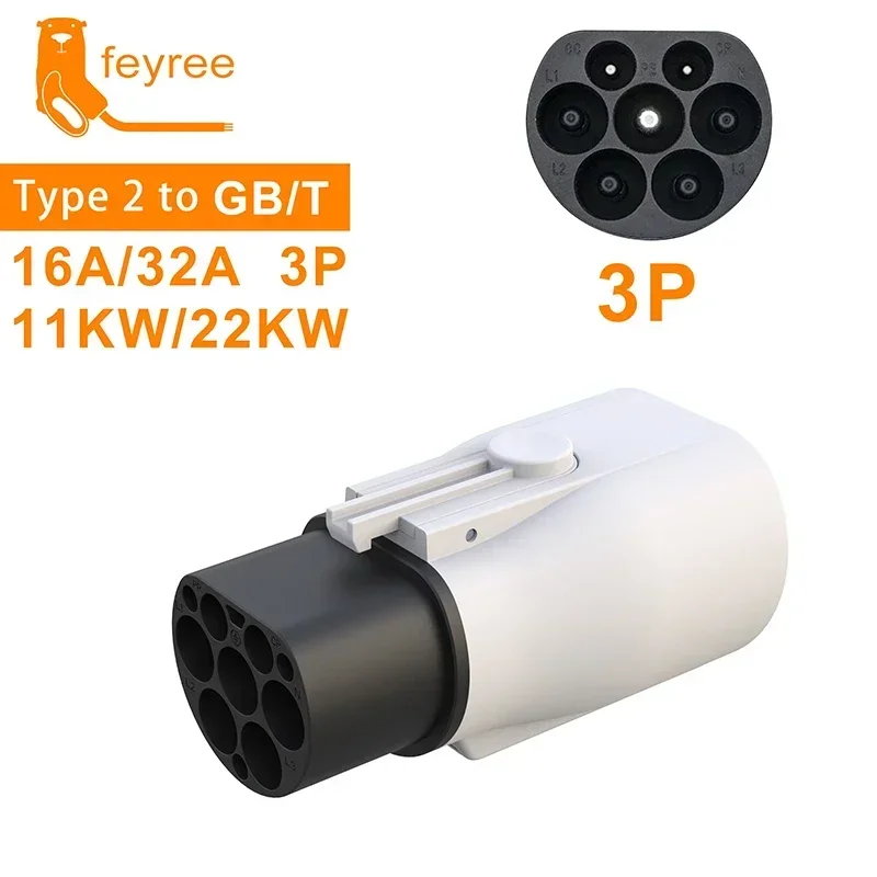 Feyree EV Charger Adapter Type2 naar GB/T Converter 32A 22KW 3P voor China Standaard Elektrisch Voertuig 7KW 32A 1P EV Auto Connector