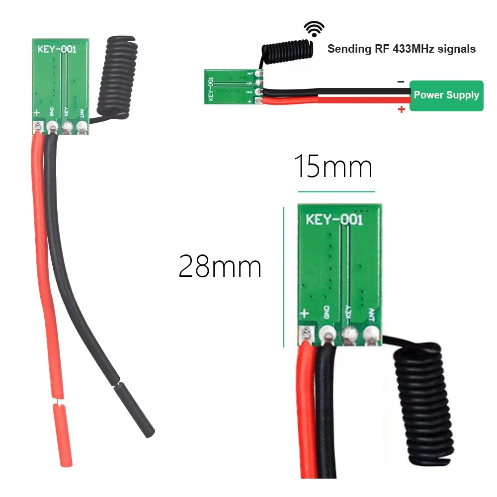 Módulo transmisor inalámbrico RF de 433Mhz Mini DC 12V 3V 5V 9V código de aprendizaje 433,92 MHz 1 salida CH para controles remotos codificación 1527