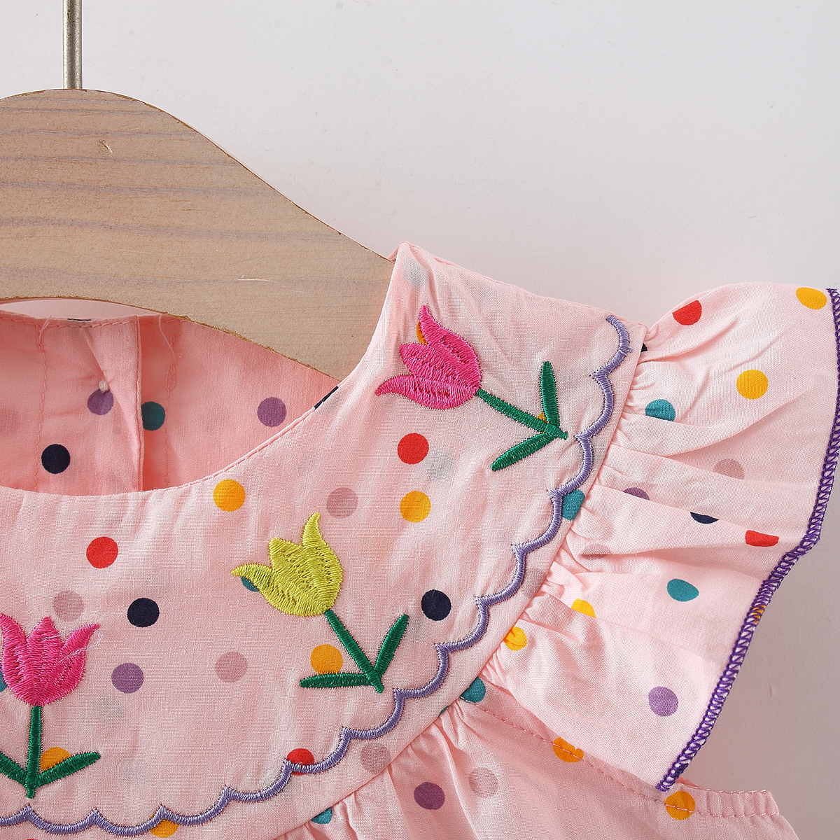 Vestido de algodón para bebé, bordado de flores, cómodo, colorido, estampado de lunares