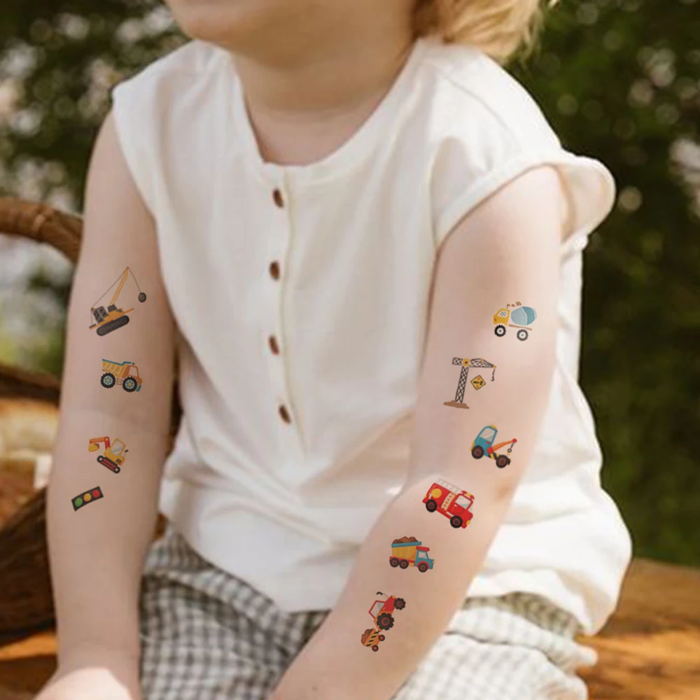Autocollant de tatouage temporaire imperméable, motif de véhicule pelle, grue d'ingénierie, bras d'art corporel, faux tatouages, manches pour femmes et hommes, 10 pièces