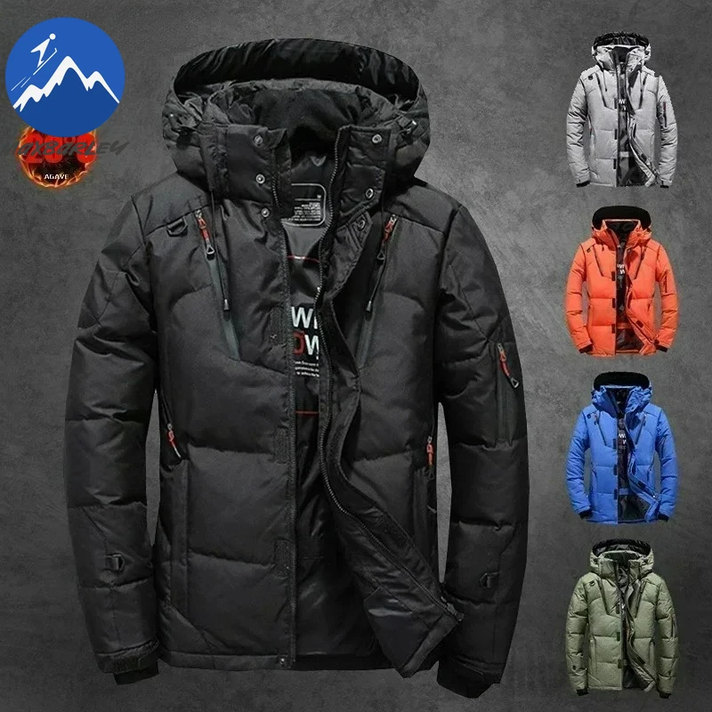 Inverno engrossado homens jaqueta de escalada caça com capuz quente pato branco para baixo casaco homem casual leve puffer jaqueta esqui neve