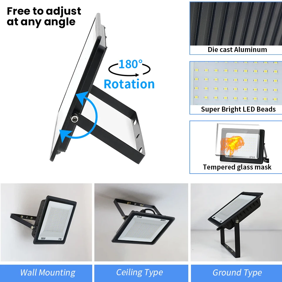 Holofote led ac220v 110v 10-300w ip66 à prova d'água para parede externa jardim refletor led lâmpada de rua luzes de inundação de parede
