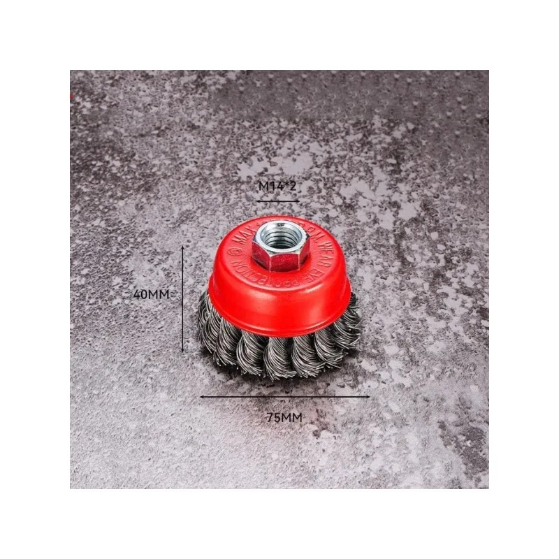 M14 twisted wire wheel for removing strong coatings, deburring, and descaling, 75mm, suitable for metal grinders