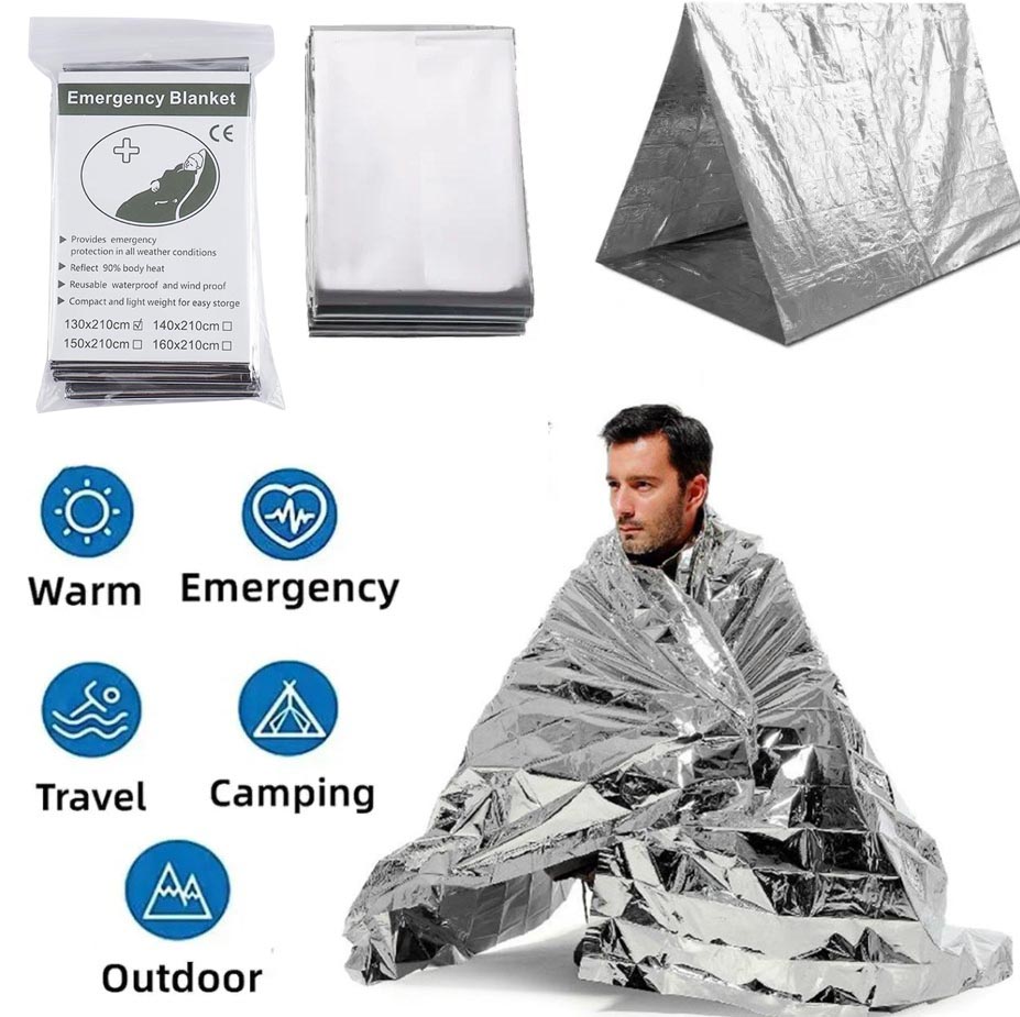 Reutilizável Outdoor Survival First Aid Kit, Cobertor de emergência, Folha térmica, Windproof, Resistente à água, Sobrevivência, Camping, 1 Pc, 5Pcs
