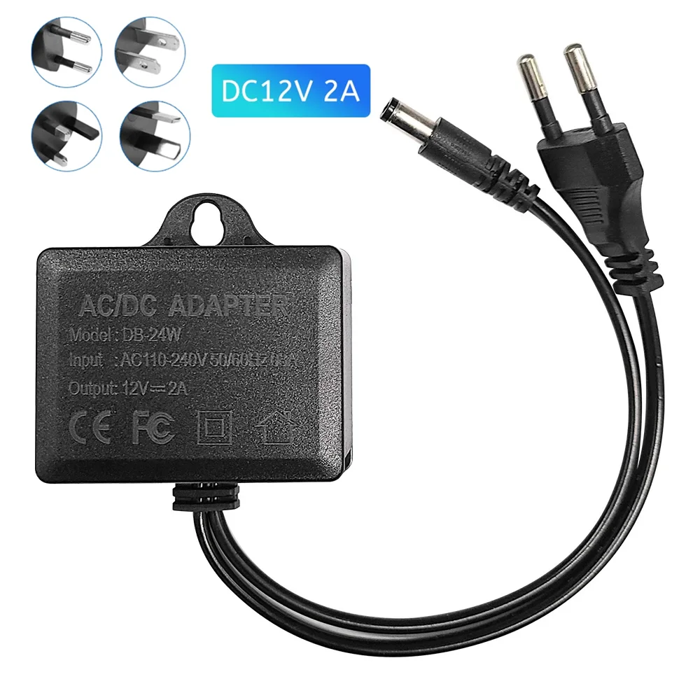 Adaptador de alimentação para câmera CCTV AC/DC 12V 2A externo à prova d'água UE EUA Adaptador de tomada Carregador para câmera CCTV