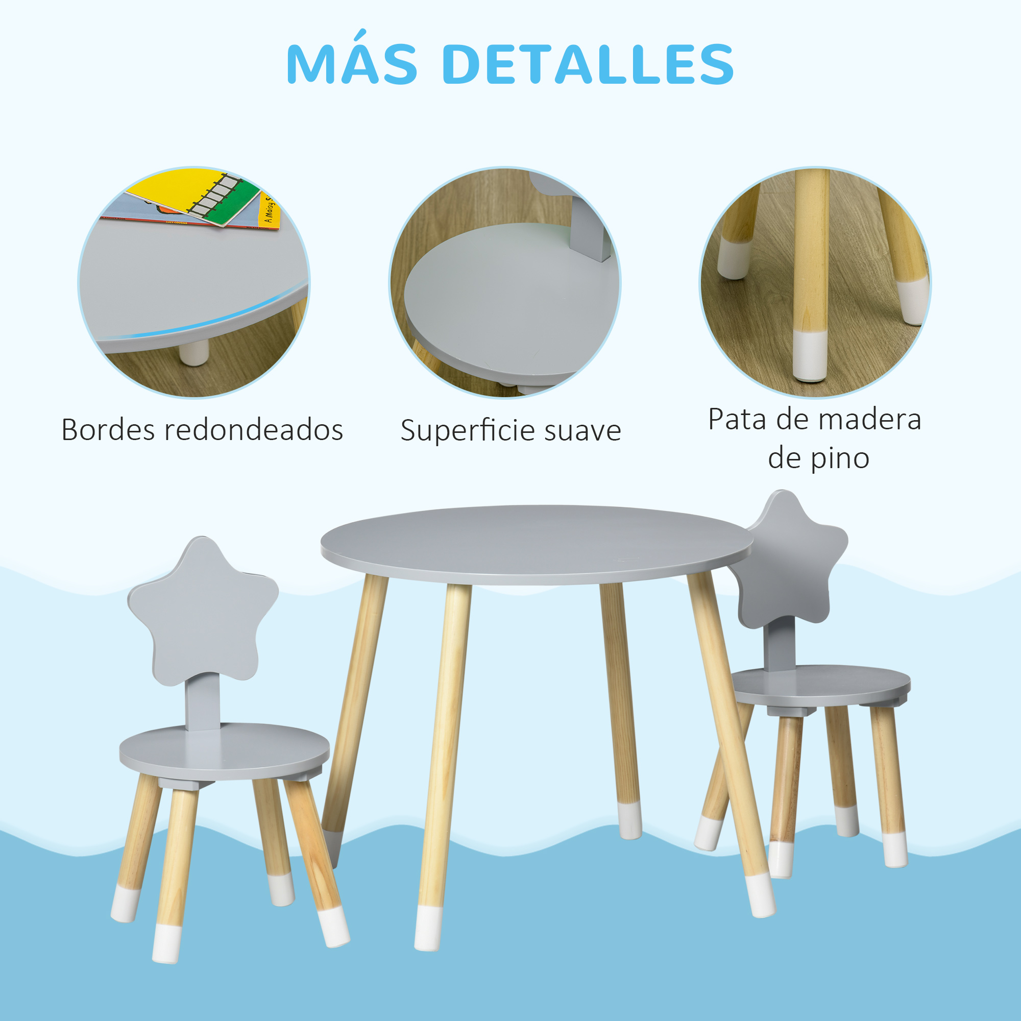 HOMCOM Juego de Mesa 2 Sillas de Madera para Niños para Sala de Juego Dormitorio