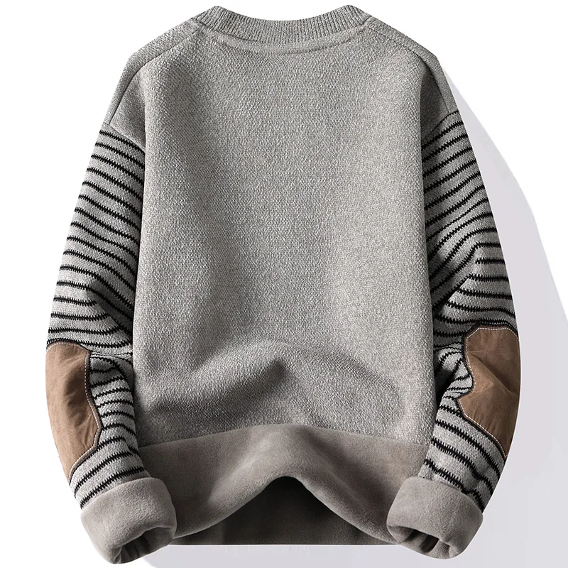 Herrenpullover Patchwork Rundhalspullover Fleece gefüttert Dicke warme Winterstrickwaren Modepullover Herrenbekleidung