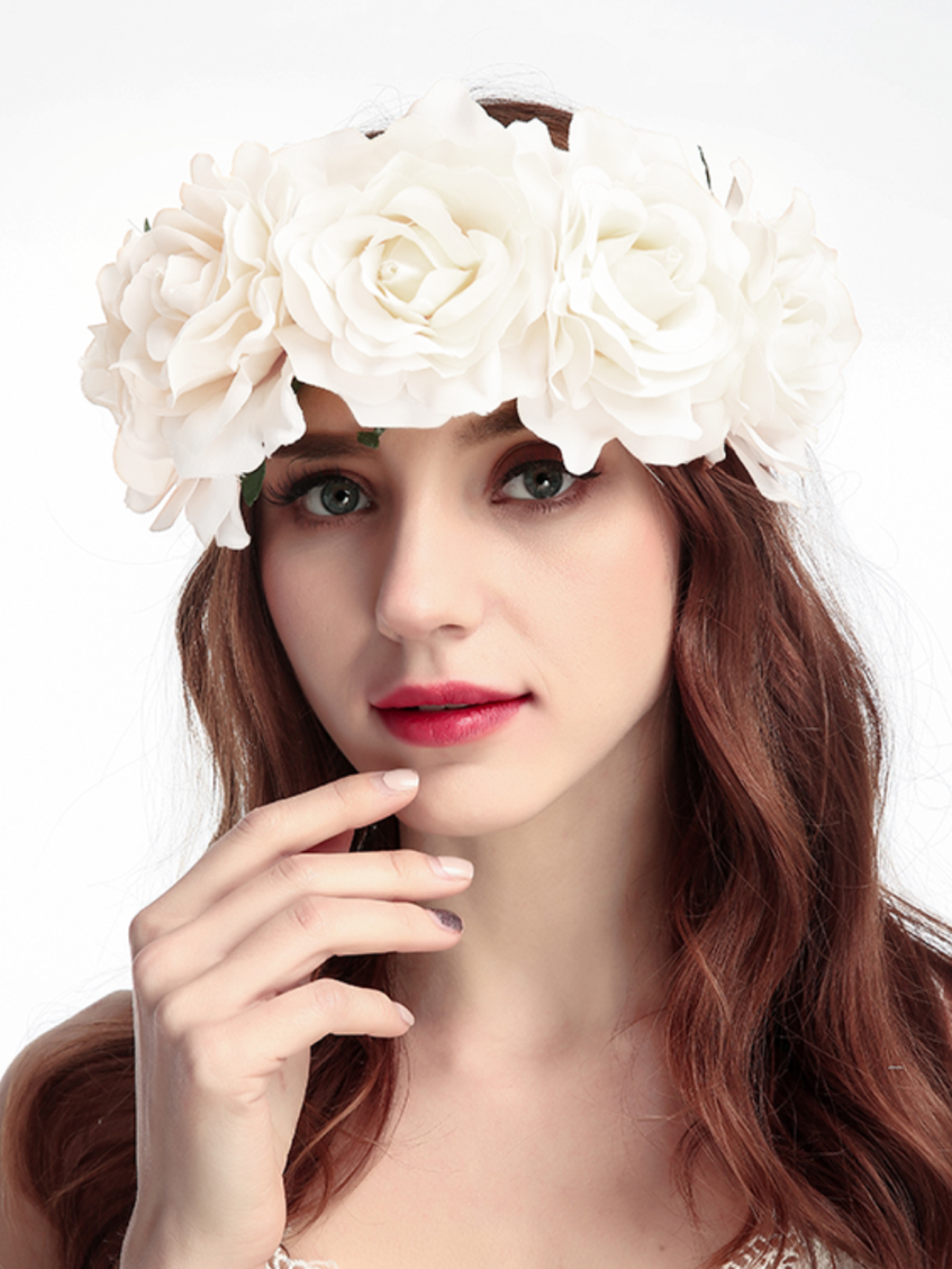 Coroa de rosa de 19.68 polegadas (50cm), chapéu de noiva para casamento, coroa de rosa, bastão de noiva, dama de honra, decoração de flores, faixa de cabeça feminina