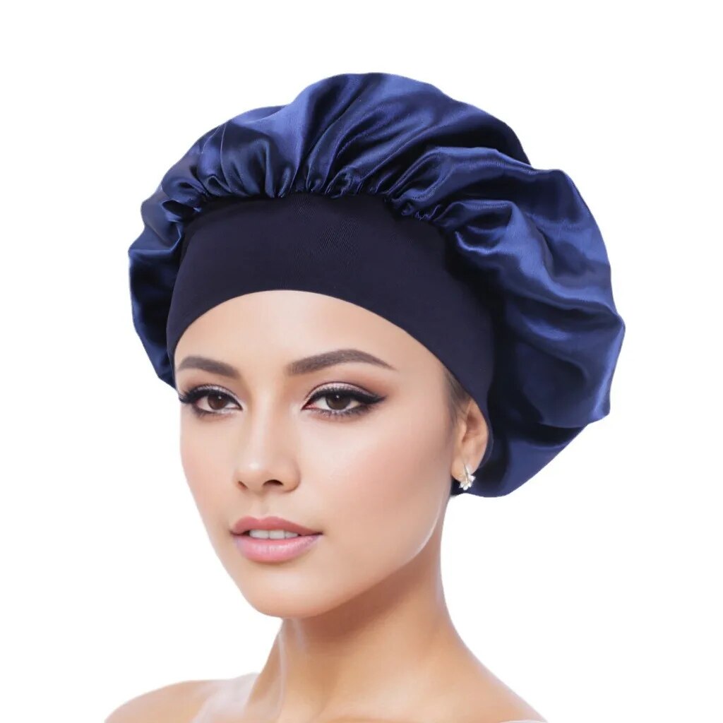 Wide-brimmed High Elastic Hair Band Female Pile Cap Autumn Lunar November Beauty Hair Care Hat Satin Nightcap