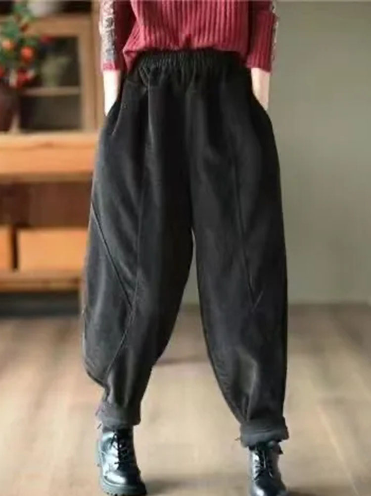 Pantalones bombachos holgados de pana para otoño e invierno, Pantalones gruesos informales elásticos de cintura alta, Pantalones coreanos elegantes hasta el tobillo para correr