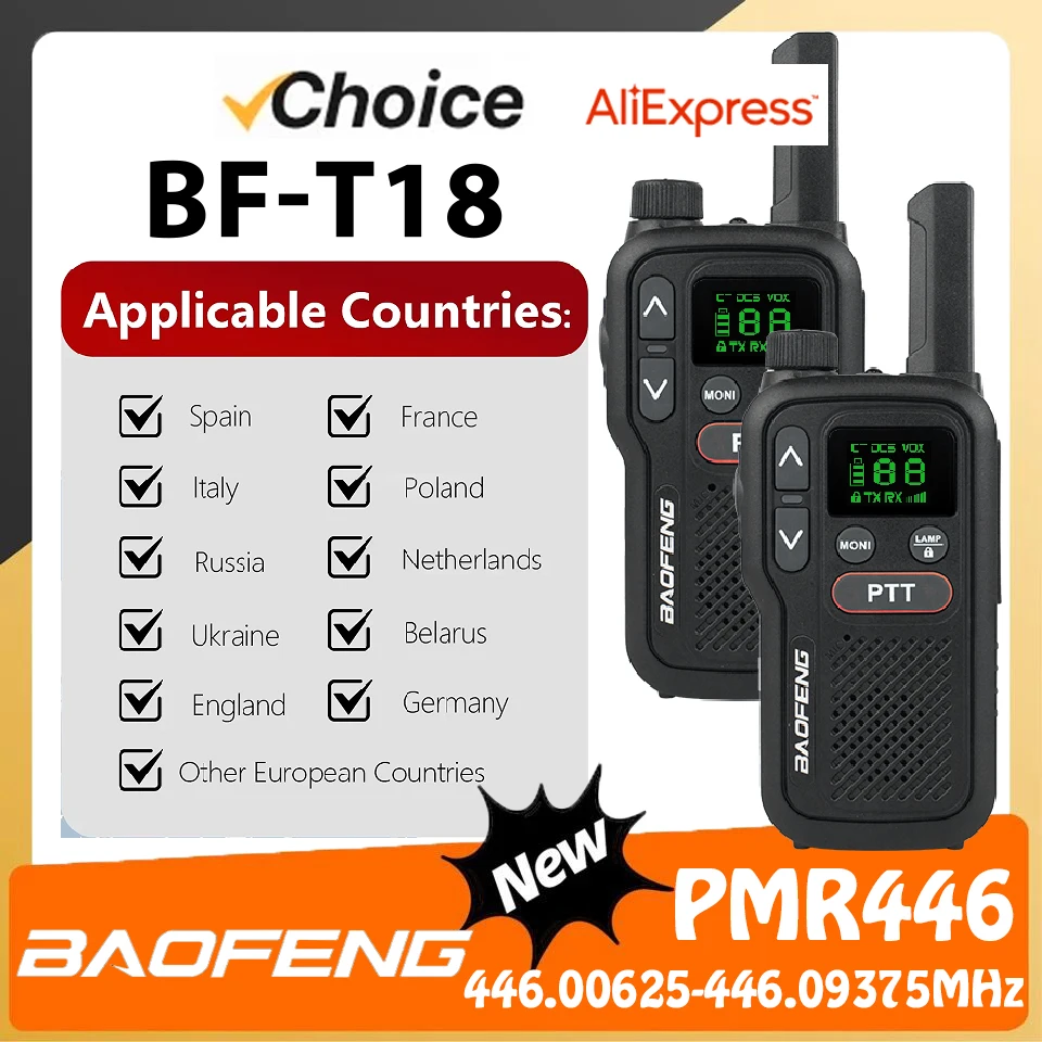 PMR446 BF-T18 Walkie Talkie portátil PMR estación de Radio transmisor 1500mAh dispositivo inalámbrico Radios bidireccionales de largo alcance linterna