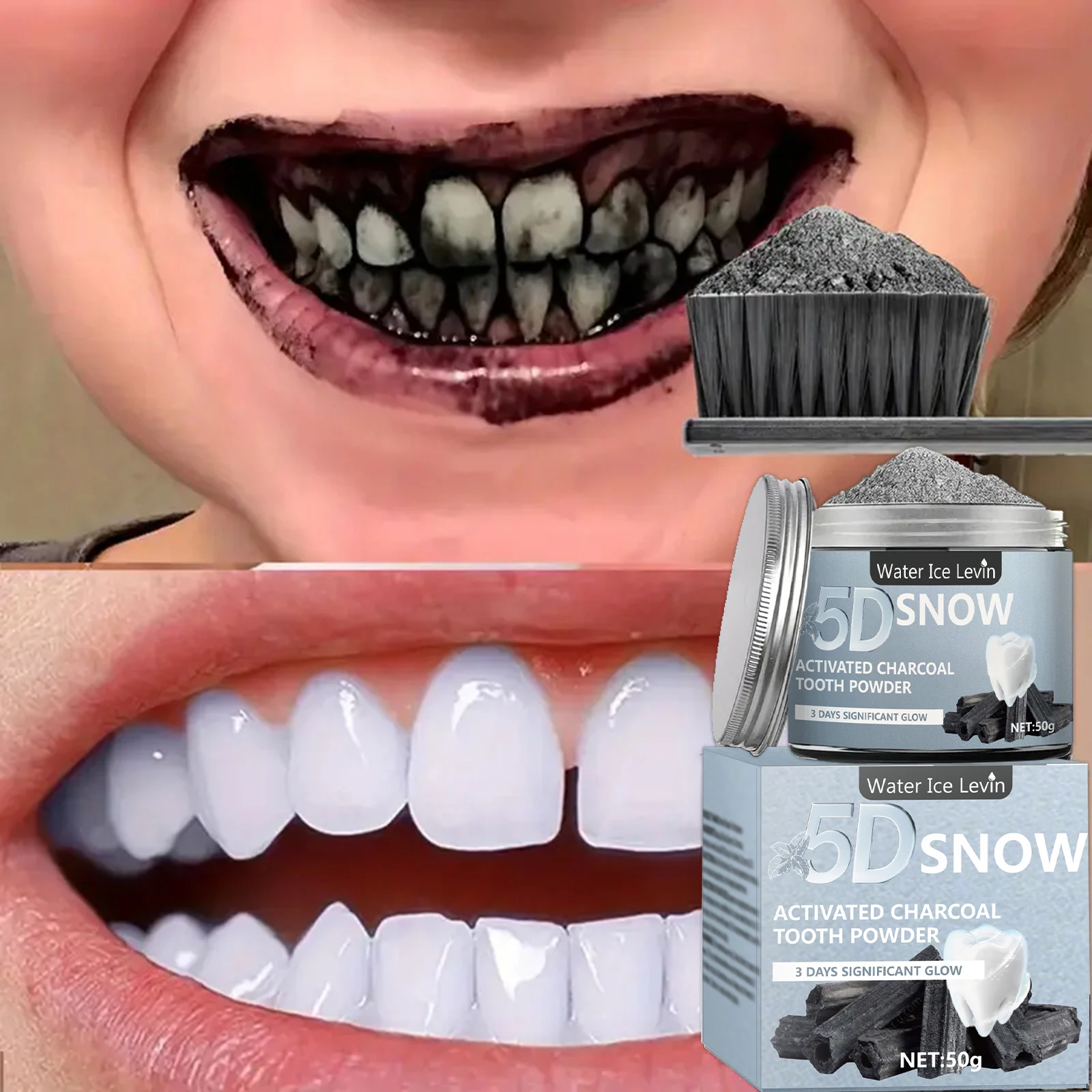 Polvere sbiancante per denti al carbone di bambù - Sbiancamento naturale e pulizia profonda per uomini e donne, dentifricio quotidiano per l'alito fresco, 1 pezzo