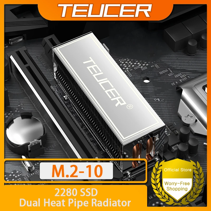 Teucer m.2 ssd dissipador de calor m2 2280 nvme cooler kit tubo de calor duplo material cobre alumínio pc radiador unidade de estado sólido