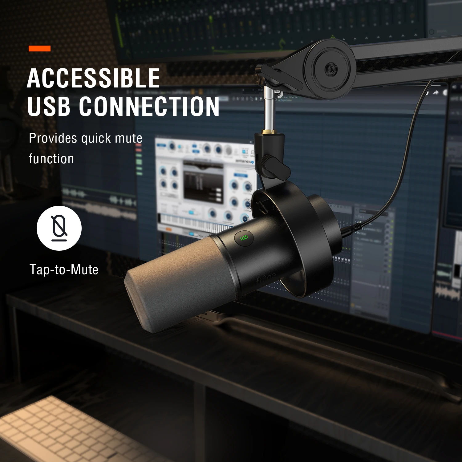 Microfono dinamico FIFINE USB/XLR con supporto antiurto, Touch-mute, Jack per cuffie e controllo del Volume, per PC o registrazione della scheda audio-K688