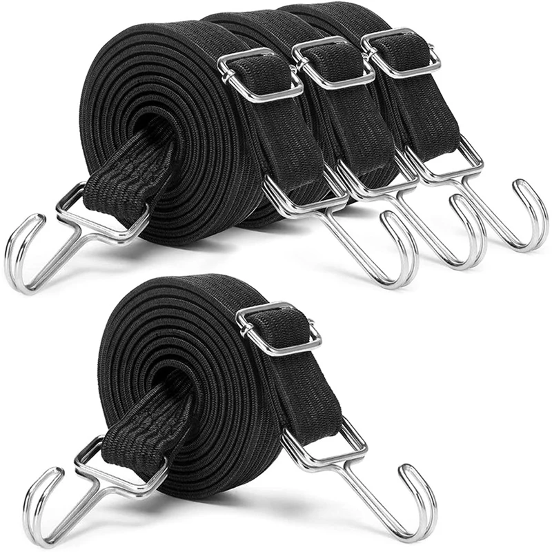 A01F-Verstellbare Bungee-Seile mit Haken-Set, 2 m lange, flache, robuste Elastizitätsgurte, mit verstellbarer Metallschnalle (4er-Pack)