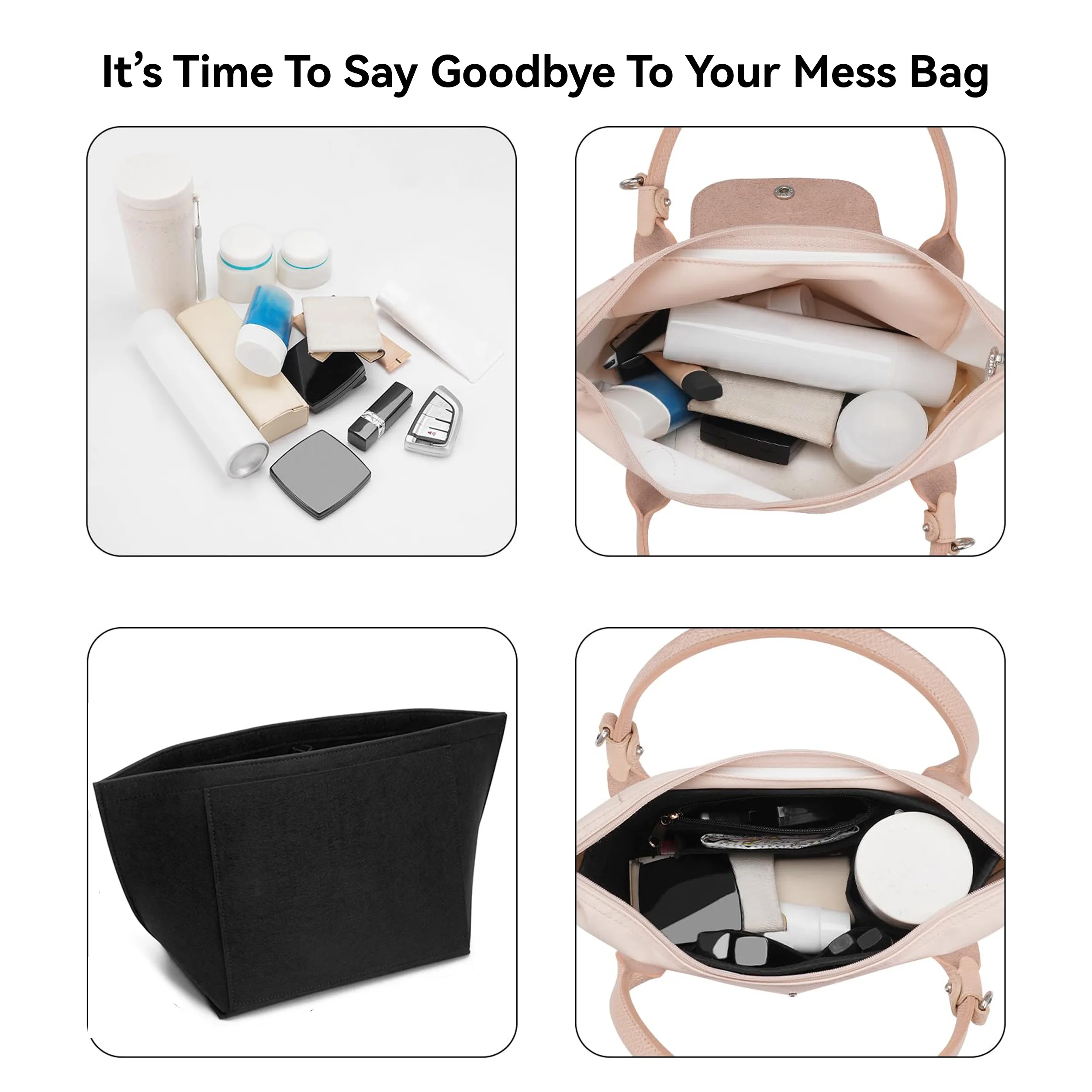 Bolsa de inserción de fieltro para bolso Longchamp, bolsa con forro, bolsa de maquillaje de tela de fieltro, soporte de viaje, organizador de bolso de inserción portátil