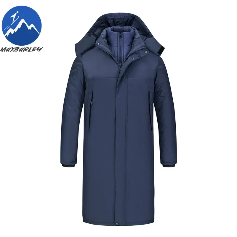Inverno jaqueta longa masculina de luxo 3 1-em-1 removível conjunto de 2 peças quente acolchoado jaqueta neve impermeável grosso com capuz blusão parkas