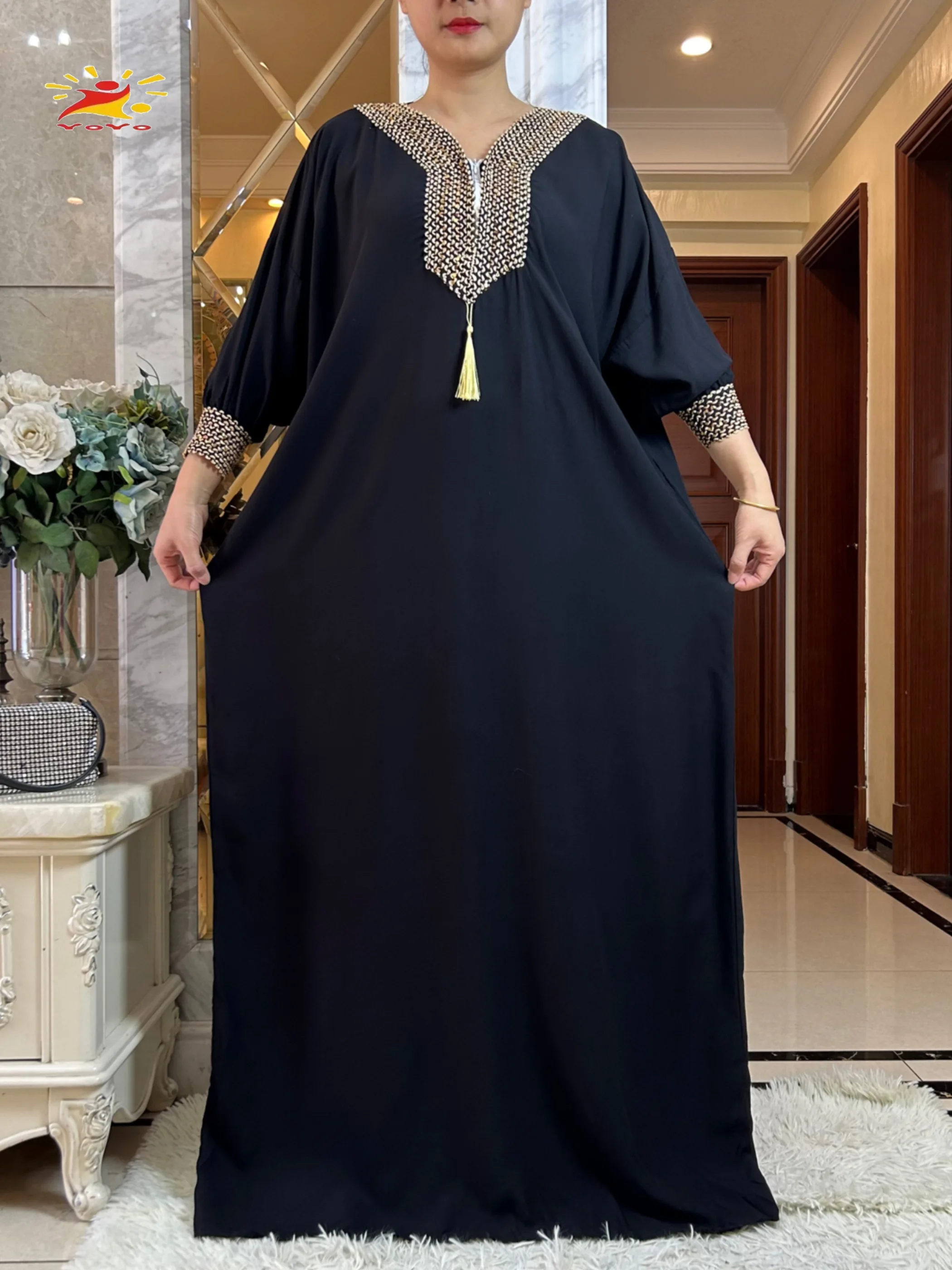 2025新しいイスラム教徒の女性長袖秋のドレス綿ビッグスカーフboubouマキシイスラム女性ドレスアフリカアバヤ