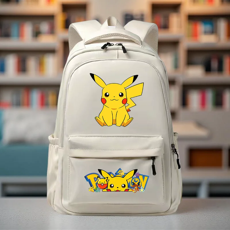 Pikachu Large Capacity Backpack - Preppy Nylon Bag with Adjustable Straps for Daily Commute and Back to School, Travel Carryall
