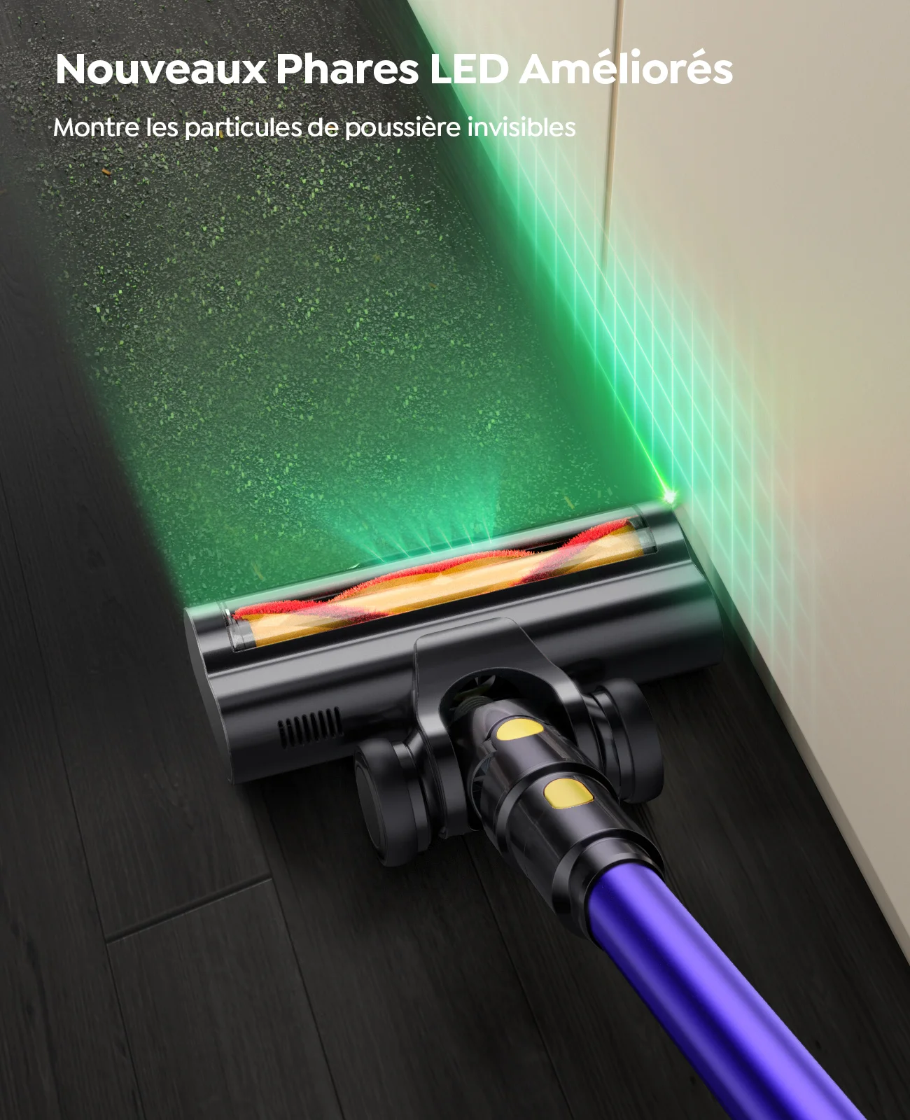 Laresar X11-Aspirateur sans fil 550W, puissance d'aspiration 55000PA, godet à poussière pour maison intelligente, autonomie de 60 minutes, jeu de filtres 3 pièces