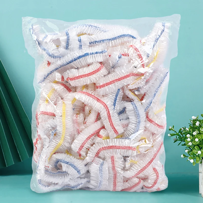 100Pcs Colorful Disposable Food Cover Fruit Food Cover Elastic Plastic Shower Cap Storage Bag Kitchen Organizer Cling Film