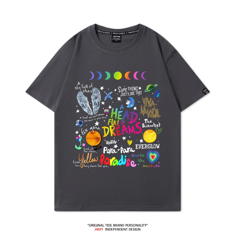 Coldplay Band Around Cotton T-shirt Summer New Male and Female 2025 Concert Tour Short Sleeve Clothes Trend Rock Loose Top