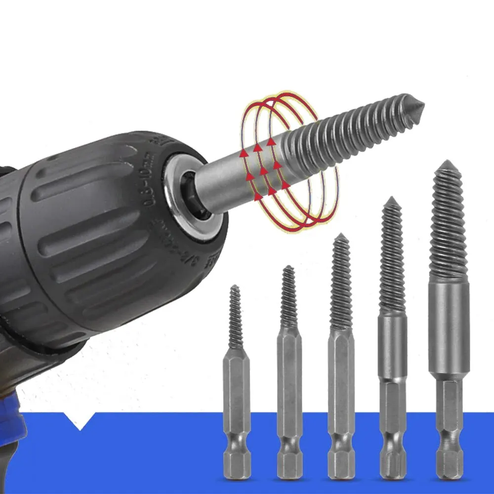 5PC Hexagonal Handle Broken Head Screw Extractor Power Tool Accessory Hexagonal Broken Thread Extractor Thread Set