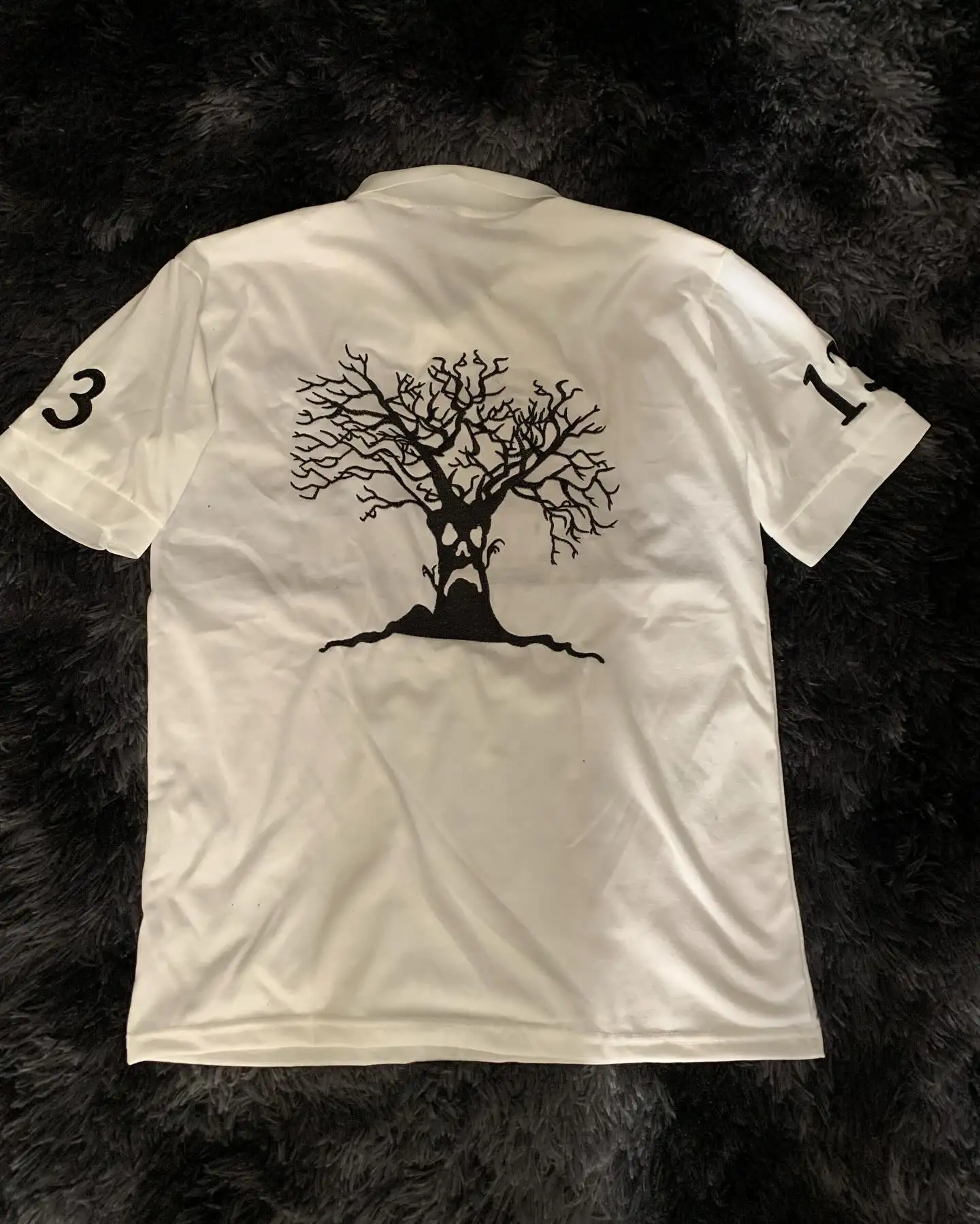 Haunted Mound Polo Shirt Embroidered Devil Tree Graphic Hip Hop Short Sleeve Shirt Y2k Men Casual Cotton Top Baseball Clothing