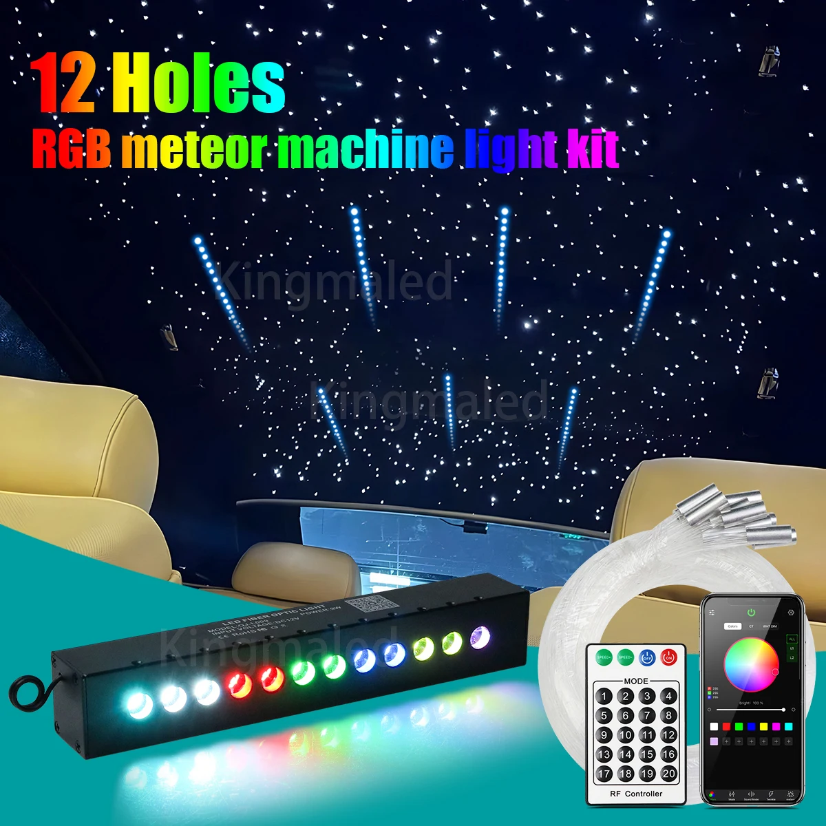 9w 12 leds estrelas cadentes céu app rgbw luzes de fibra óptica com estrela de fibra óptica teto do carro efeito meteoro luz kit motor