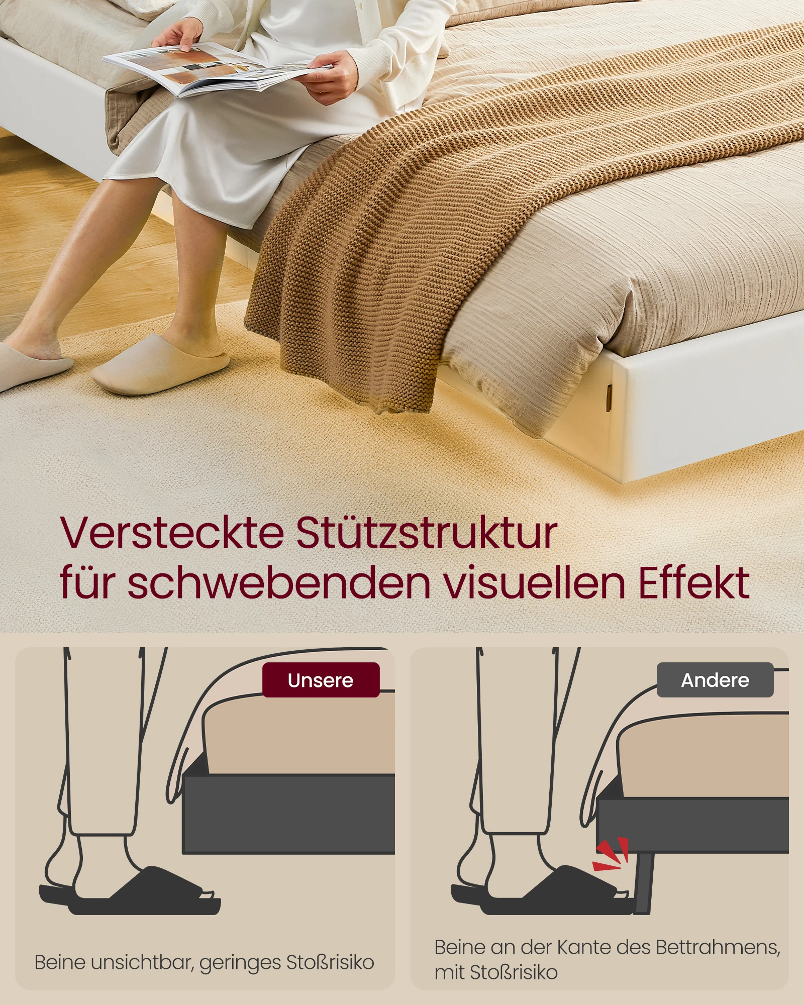 VASAGLE Polsterbett Bettgestell Doppelbettgestell (schwebender visueller Effekt