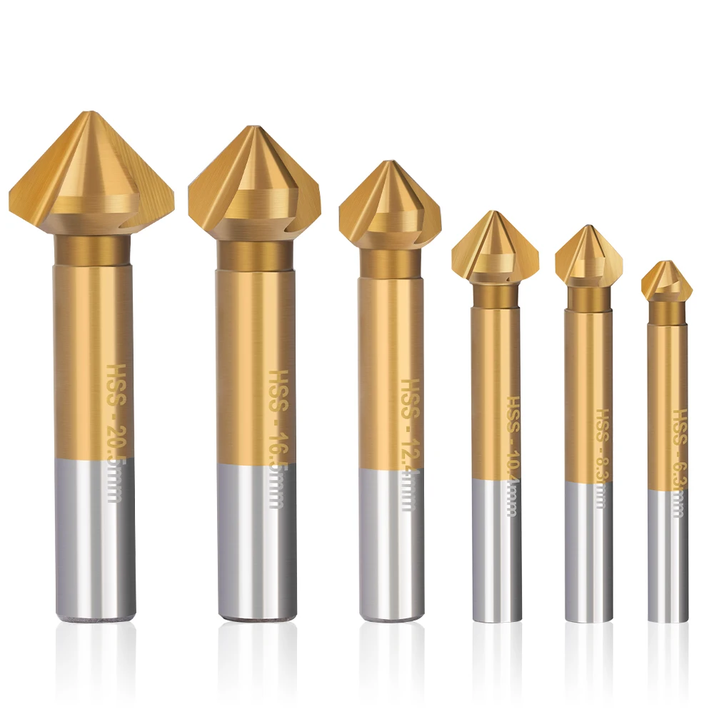 XCAN 6 Chiếc 90 Độ 3 Sáo Chamfer Mũi Khoan HSS Chamfering Cấp Cối Xay Charmfer Cắt Mũi Khoan Mũi