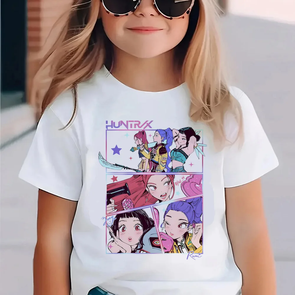 Kpop Demon Hunters-ropa para niños, camiseta de manga corta, camiseta bonita de cazadores de demonios Kpop, camiseta Harajuku para niños y niñas