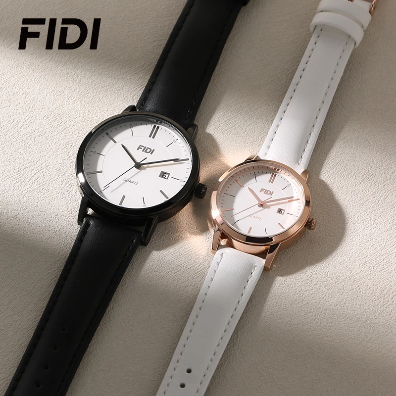 Fidi-男性と女性のための高級クォーツ時計,革,防水,スポーツ,デート,カップル,愛,シンプル,ファッション