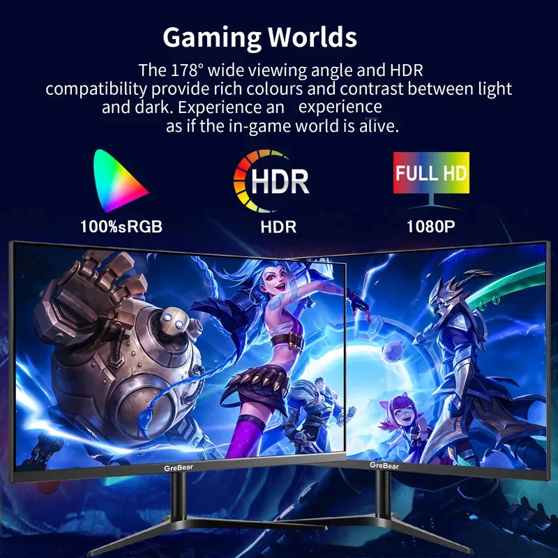 Grebear gaming monitor 27 inch 165Hz 1Ms PC gaming computer monitor-FHD 1080p/AMD FreeSync/1 x HDTV 2.0/1 X Display Port 1.4/BL