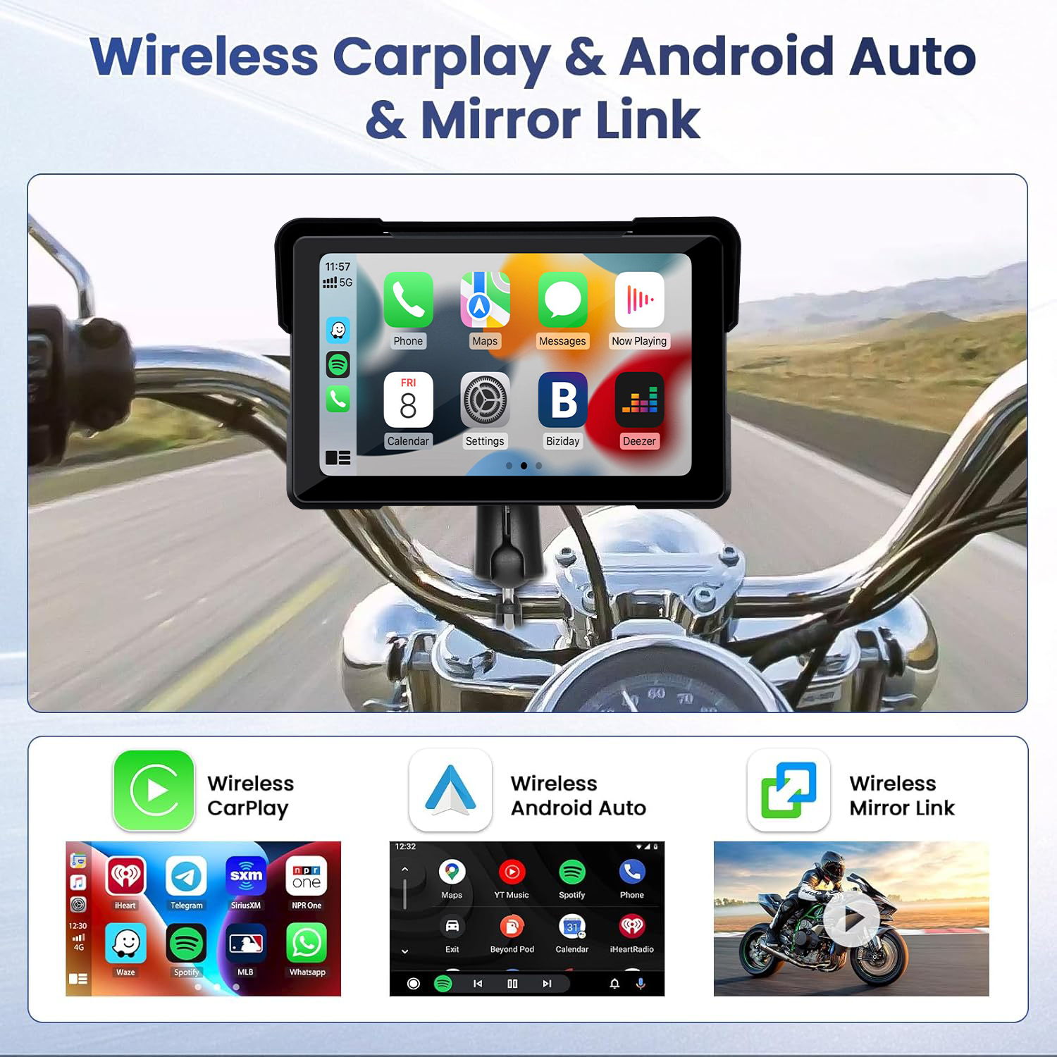 5 "/7" para motocicleta carplay android auto à prova dwaterproof água navegação gps tela de toque portátil moto monitor suporte siri e google