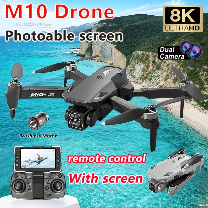 M10 drone motor sem escova com câmera hd 8k e tela fotogrável controle remoto para quadricópteros profissionais uav para brinquedos adultos