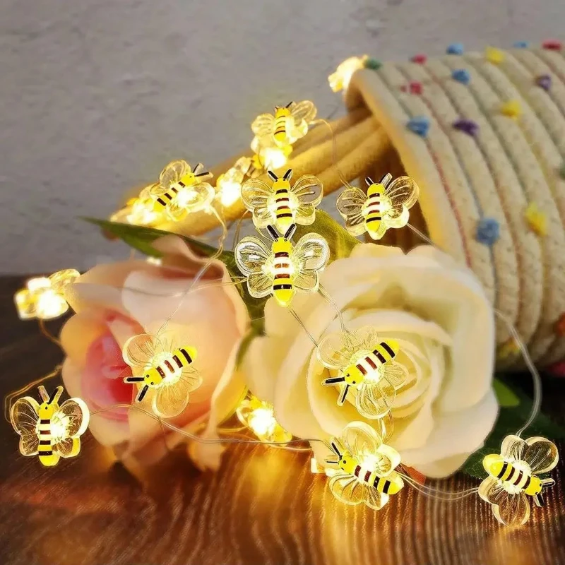 Paquete de luces de abeja con pilas, cadena de luces de abeja para dormitorio, plantas, Patios, fiesta, boda, Navidad, luces decorativas, 1 paquete
