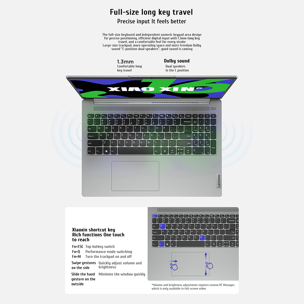 Lenovo Xiaoxin 16 2024 Laptop Intel Core i5-13420H 32 GB/16 GB DDR5X RAM 512 GB SSD 16 Zoll 100 % sRGB Bildschirm Notebook-PC