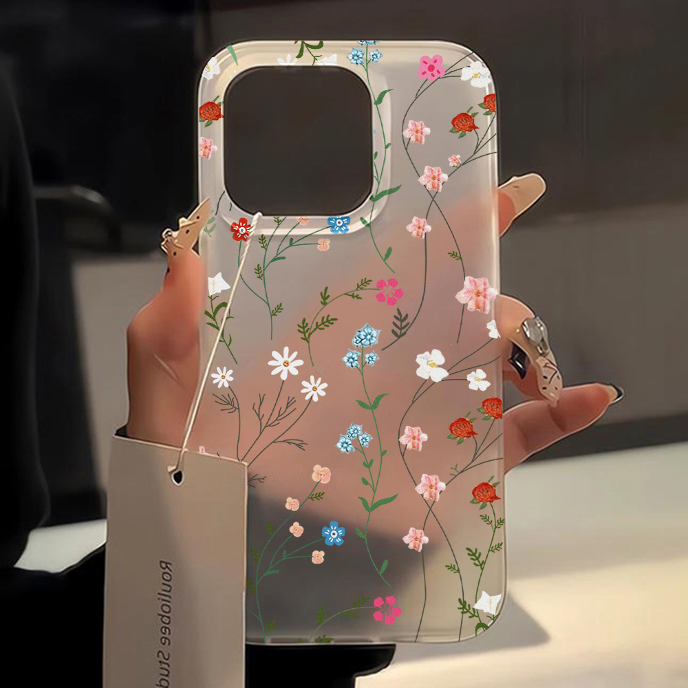 Funda de teléfono con flores para iPhone 16 Pro, funda trasera de piel sedosa delgada translúcida para iPhone 15 13 11 12 14 Pro Max 13 Mini 16 Plus