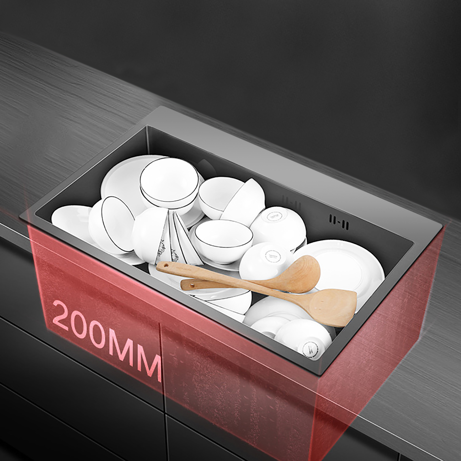 Küchenspüle, integriertes Spülbecken aus Edelstahl, mattschwarzes Küchenspülbecken mit Seifenspender, 1-Waschbecken