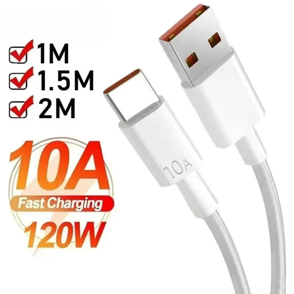 Cable Universal USB tipo C de 120W, Cable de carga súper rápido 10A, 1M/1,5 M/2M para Xiaomi Smasung S24 S23 Huawei P70 Honor, Cable de datos