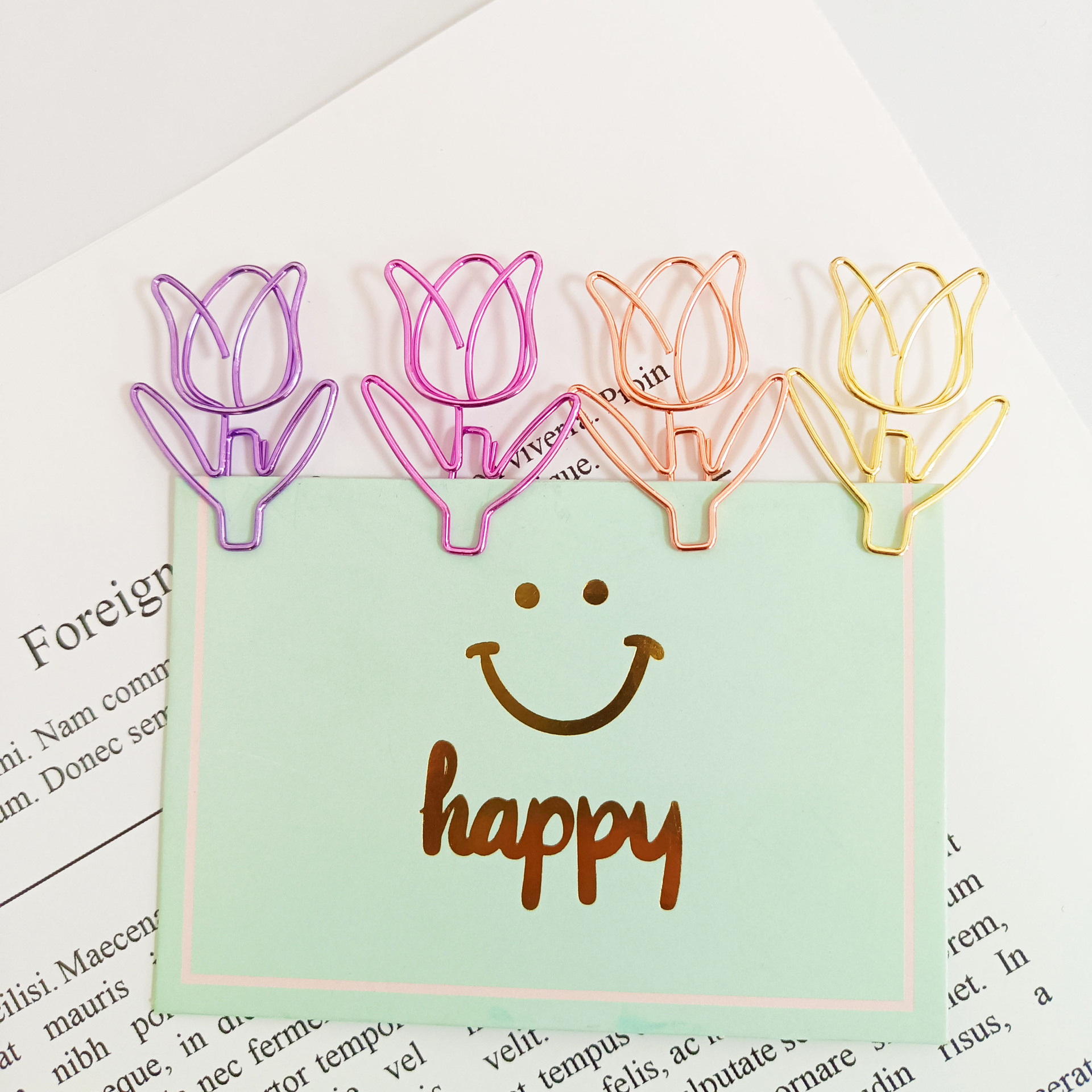 Tulip Paper Clips Kawaii Notebook Planner Bookmarks Korean Stationery Tickets Photo Clips Office Supplies Bookmark Folder