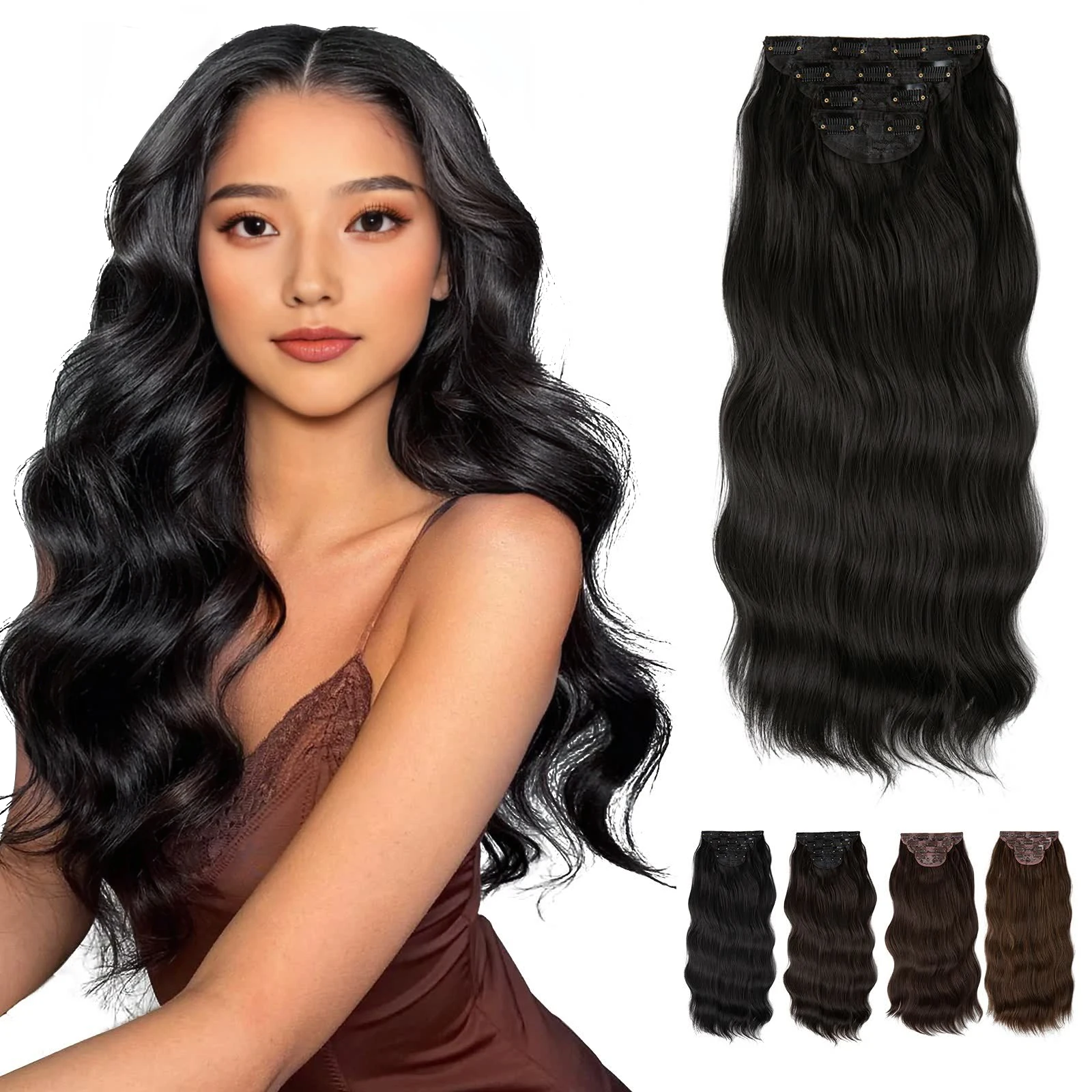 SARLA 22 Zoll synthetische Clip-in-Haarverlängerungen 4 Teile/satz langes gewelltes dickes Haarteil für Frauen braun blond schwarz natürliches Haar
