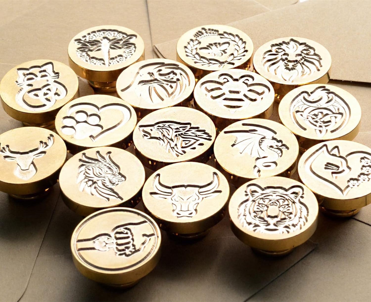 Animal Patterns Sealing Wax Stamps Copper Seals and Wooden Hilt, Wax Stamp Kit for wedding, Cards, Envelopes, Gift Packaging